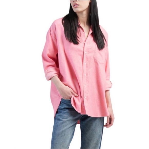 New Frank & Eileen Shirley oversized Italian flannel shirt pink herringbone M - Picture 5 of 16